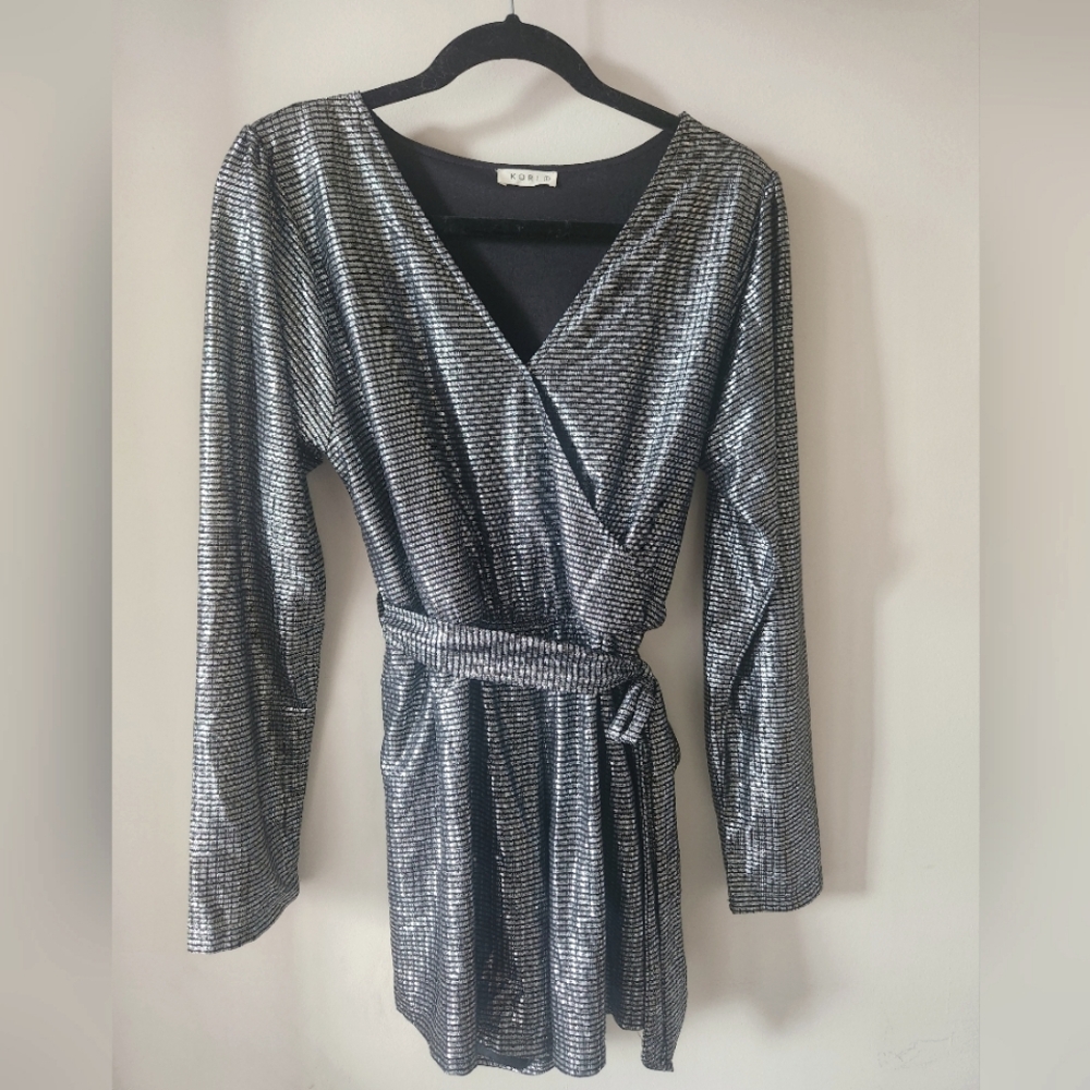 NWOT, Black/Silver Long Sleeve Festive Romper, Large